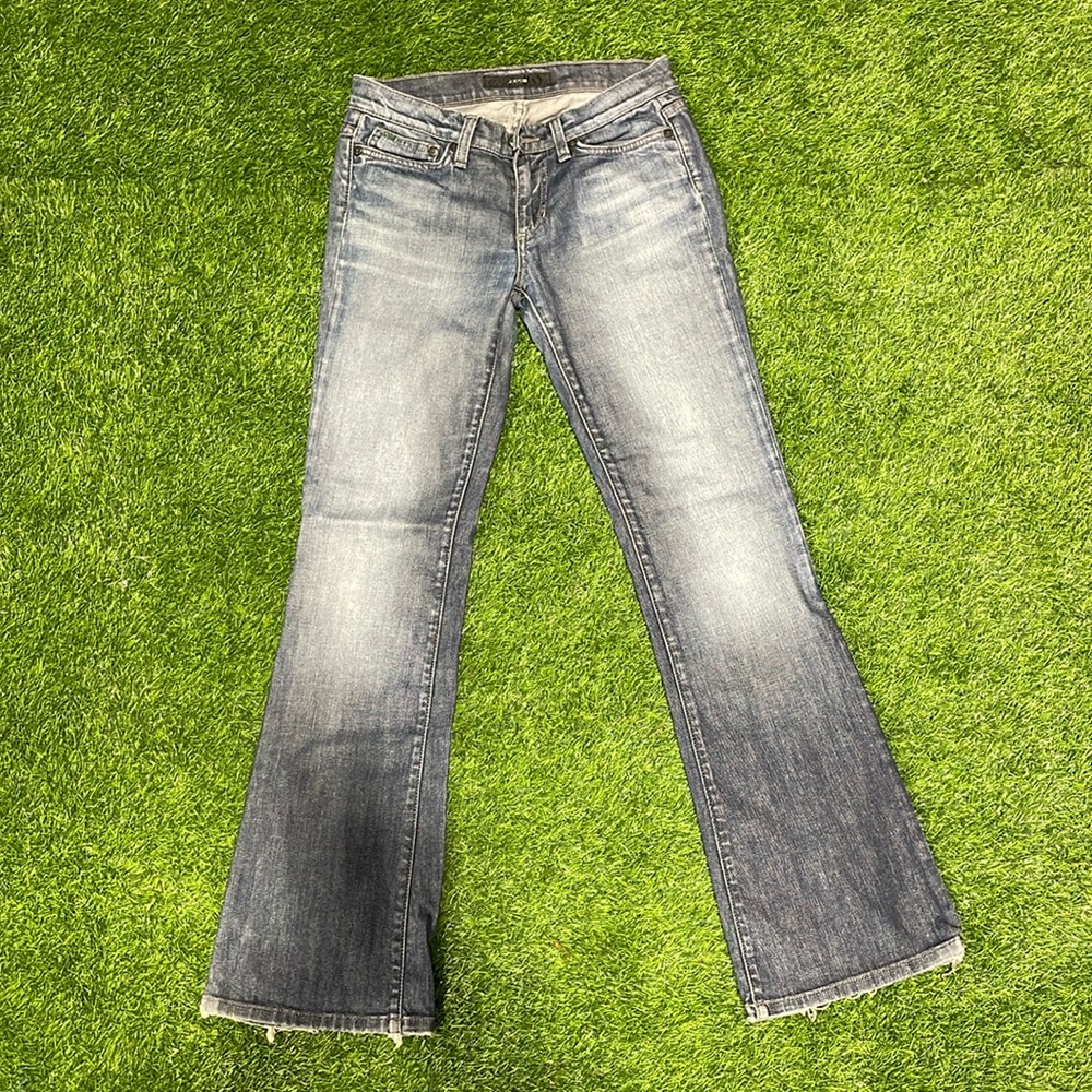 Ladies lightly distressed wide leg jeans